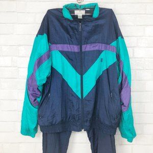 Bill Blass Vintage Track Suit Navy Teal & Purple Shimmer Men's Size XL